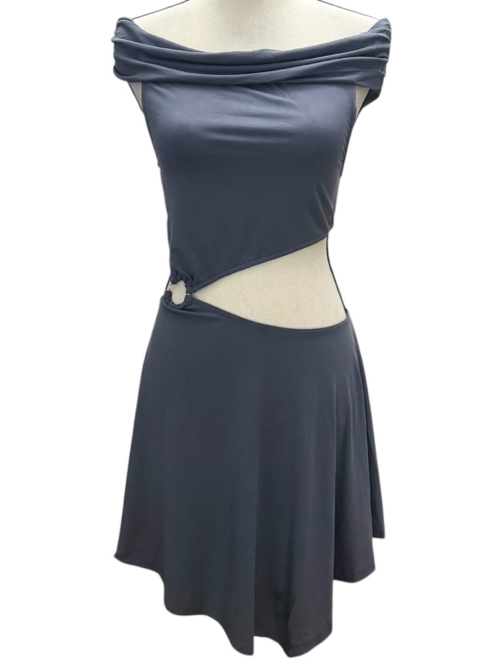 Beige Botany Dress M L Seductive Gaze Cut Out Dark Gray Indigo Mini